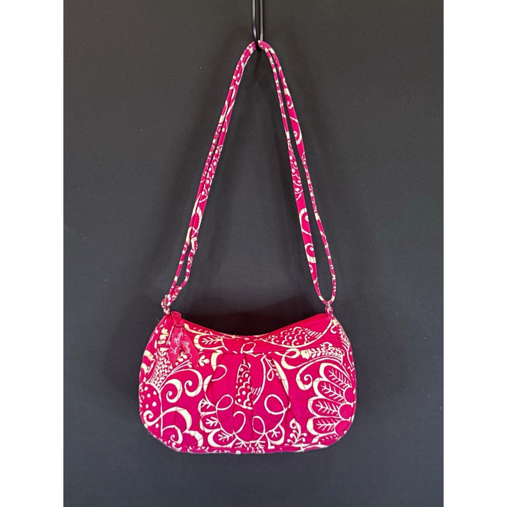 Vera Bradley Pink White Floral Quilted Zip Shoulder Bag Small Adjustable Strap